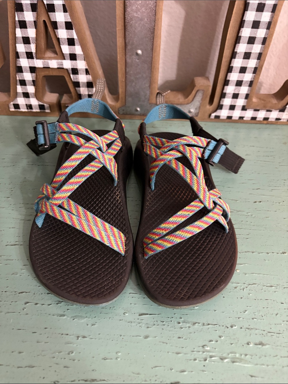 Chaco Kids Rainbow Strap Sandals with Brown Footbed